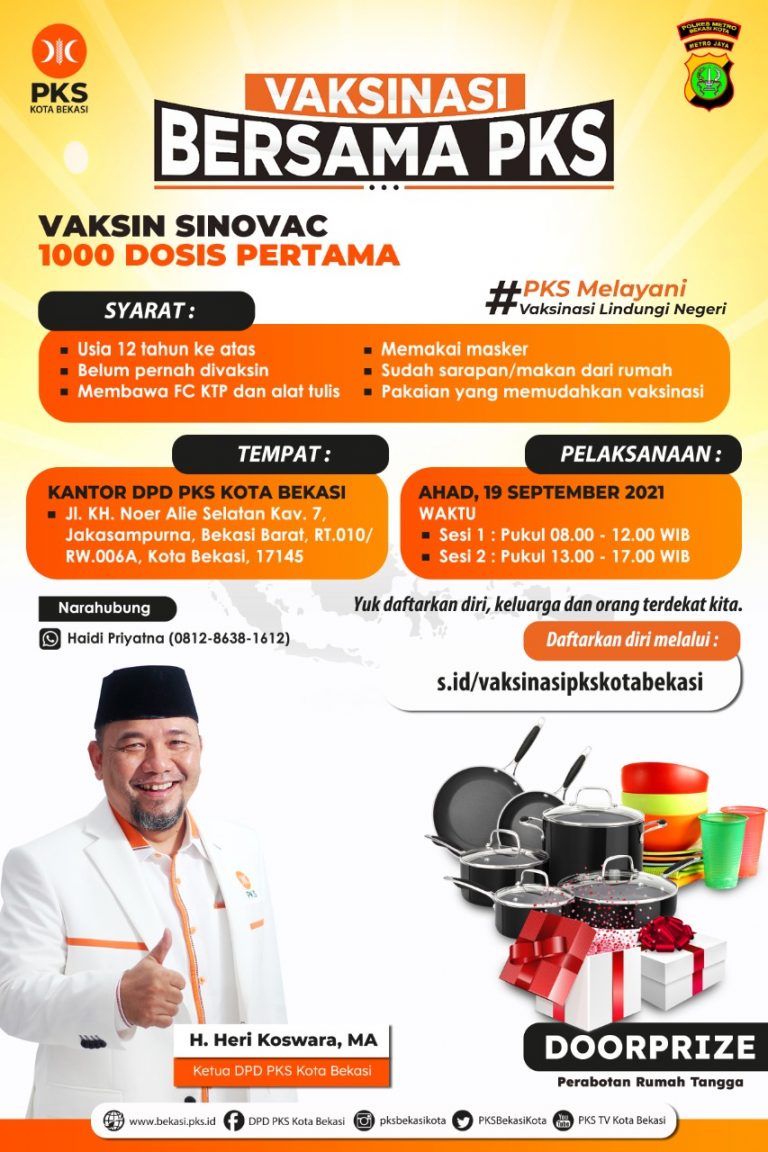 Tekan Penyebaran Pandemi, DPD PKS Kota Bekasi Gelar Vaksinasi Massal